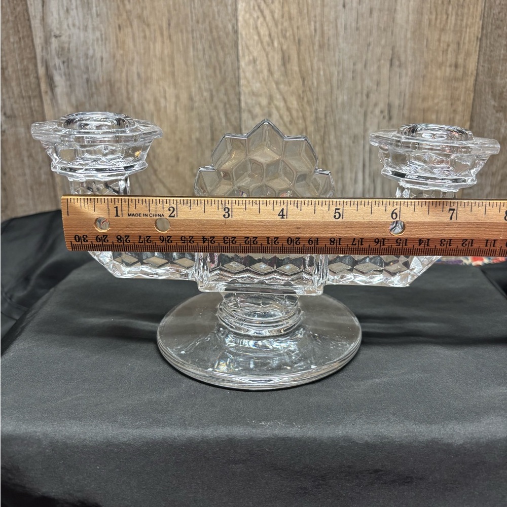 Fostoria pressed manganese depression glass candelabra pre-1930 (yellow glow) - Picture 6 of 9